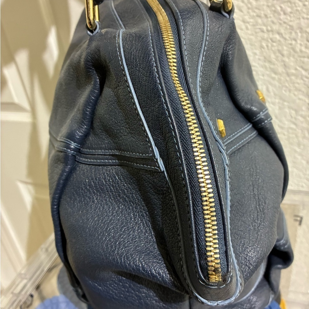 Navy Blue Leather Tote Bag - Picture 5 of 7
